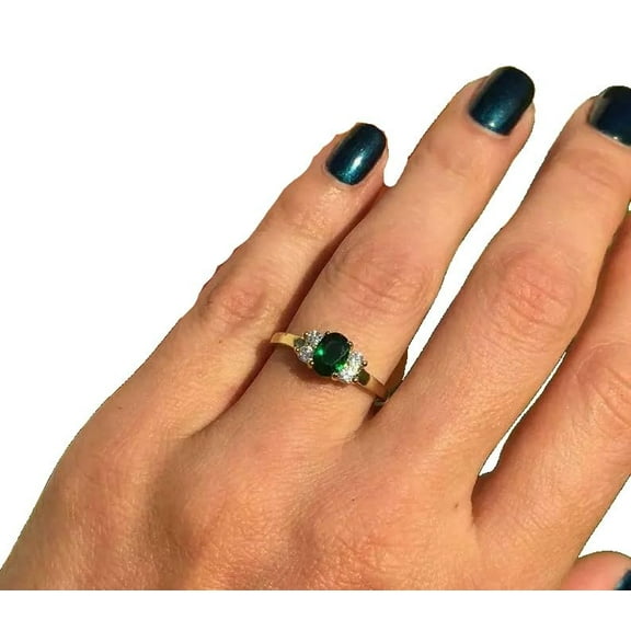 Natural Emerald Ring, AAA Emerald Gemstone Ring, May Birthstone, Zircon Ring, Womens Ring, Gold Micron, 925 Sterling Silver, Cluster Tiny Ring, Dainty Minimalist Stacking jewelry, Christmas Gift Ring