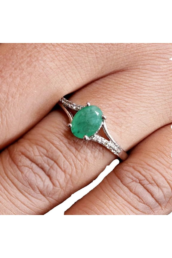 Natural Emerald Ring, AAA Emerald Gemstone Ring, May Birthstone, Zircon Ring, Womens Ring, Gold Micron, 925 Sterling Silver, Cocktail Tiny Ring, Dainty Minimalist Stacking jewelry, Birthday Gift Ring