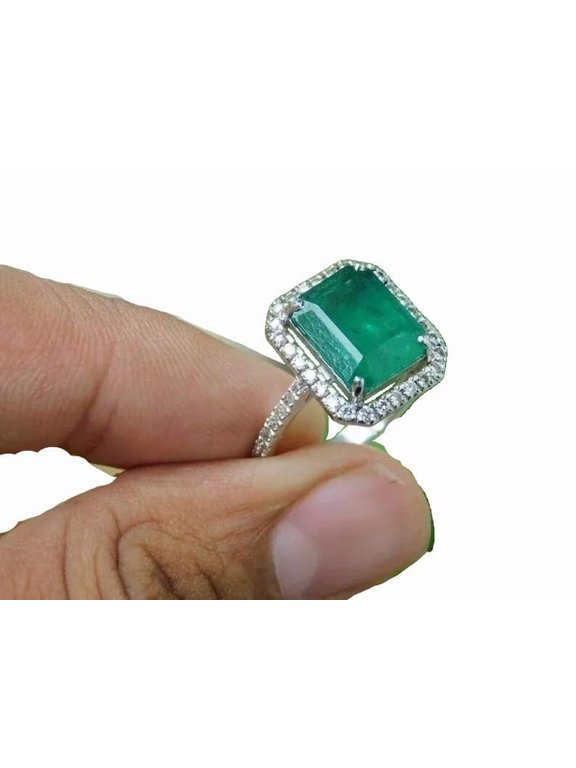 Natural Emerald Ring, Emerald Gemstone Ring, May Birthstone, Zircon Ring, Women Ring, Gold Micron, 925 Sterling Silver, Solitaire Tiny Ring, Dainty Minimalist Stacking jewelry, Christmas Gift Ring