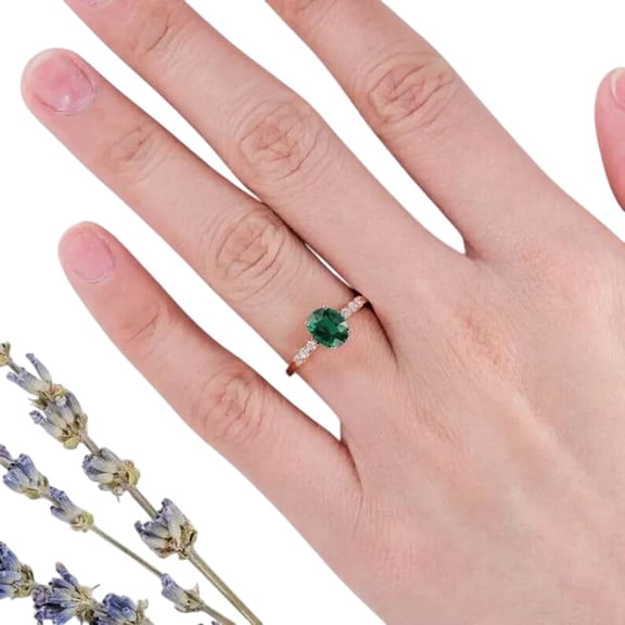 Natural Emerald Ring, Emerald Gemstone Ring, May Birthstone, Zircon Ring, Womens Ring, Gold Micron, 925 Sterling Silver, Promise Tiny Ring, Dainty Minimalist Stacking jewelry, Engagement Gift Ring