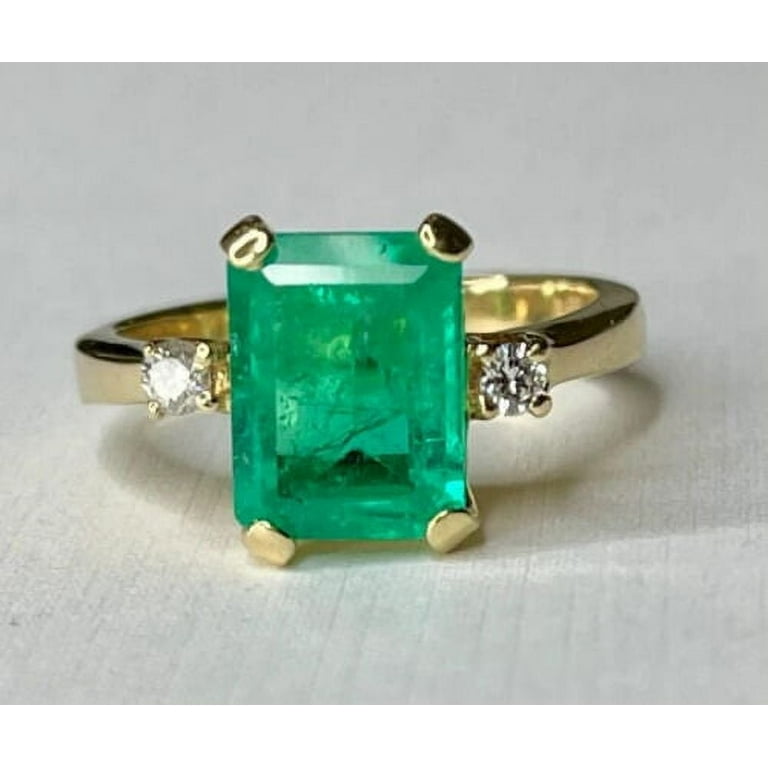 Natural Emerald Ring, Green Promise Ring, Emerald Cut Engagement