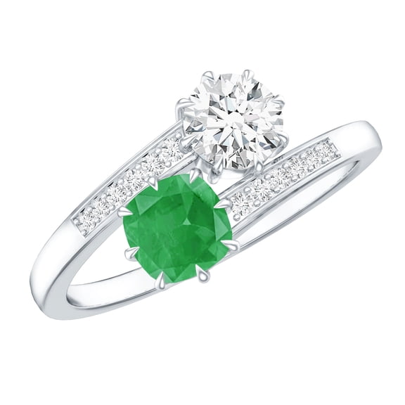 Rosec Jewels Natural Emerald Toi Et Moi Engagement Ring - Emerald Moissanite Ring for Women - AAA Quality - with Jewelry Box, 925 Sterling Silver, US 4.00