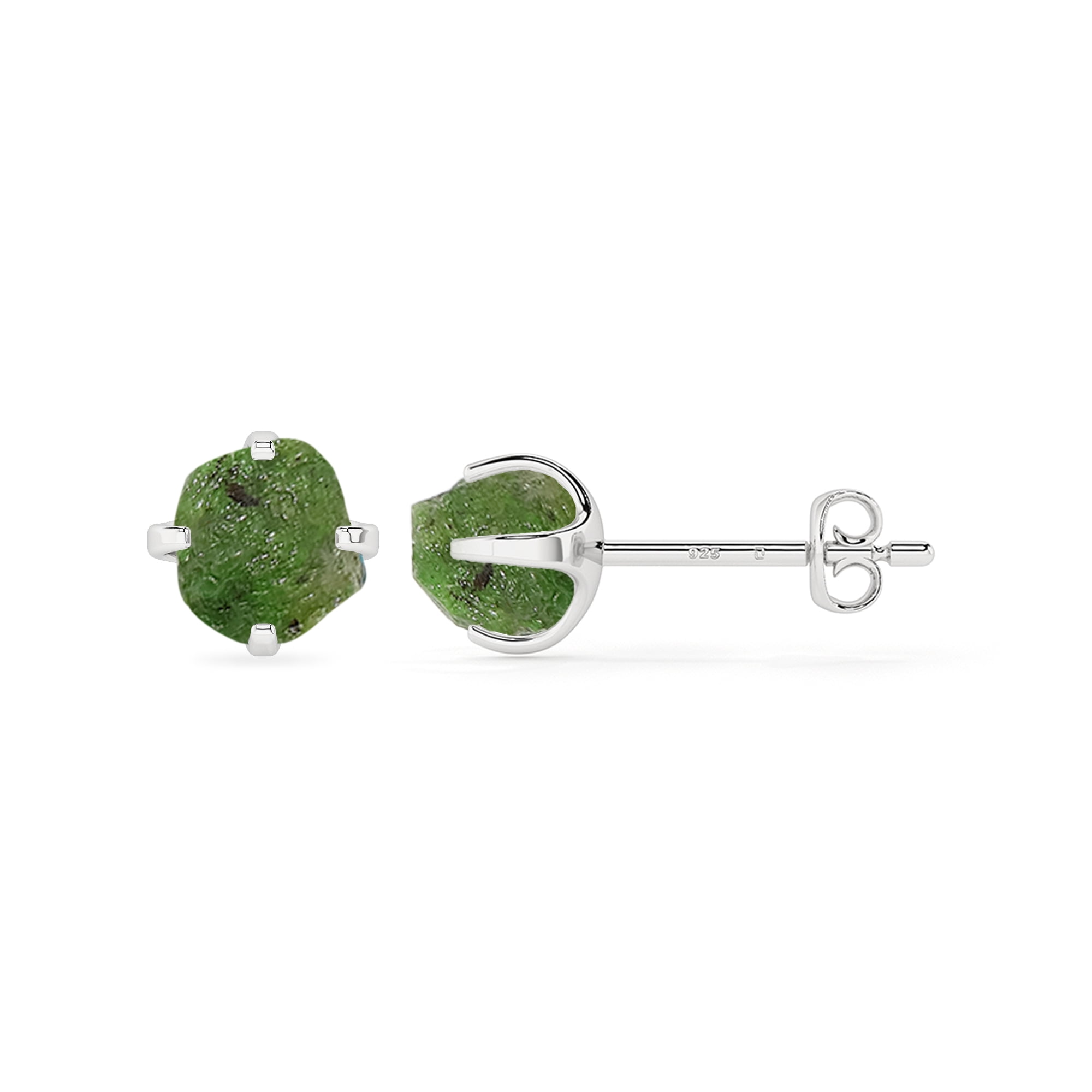 Natural Emerald Rough Shape Stud Earrings in Sterling Silver for Women, May Birthstone Jewelry for Her Birthday, Wedding Anniversary, Christmas, Mothers Day