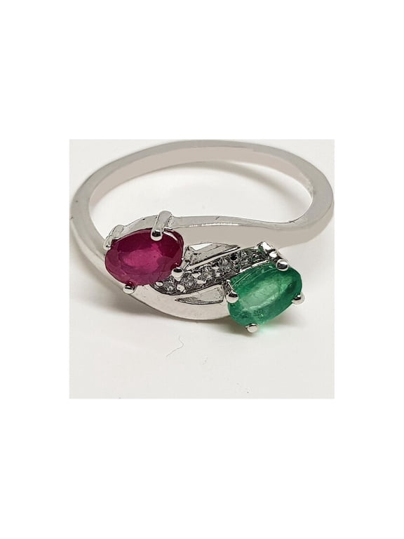 Natural Emerald Ruby Silver Ring ,925 Sterling Silver, Simple Emerald Ring