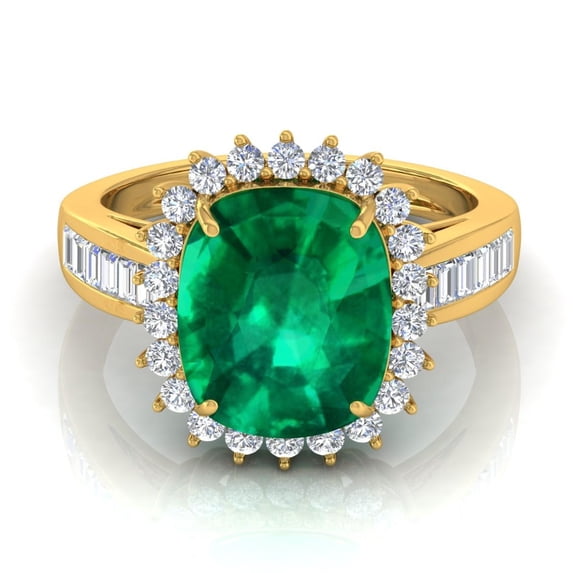 Natural Emerald Solid 18 Kt Yellow Gold SI Clarity HI Color Diamond Promise Cocktail Ring