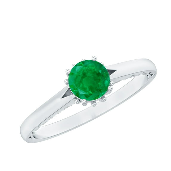 Rosec Jewels Natural Emerald Promise Ring for Women - May Birthstone Ring - AAA Quality - Ready to Gift with Jewelry Box, 14K White Gold, US 7.50