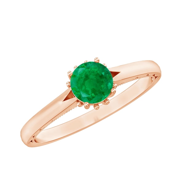 Rosec Jewels Natural Emerald Solitaire Ring for Women (5 mm, AAA Grade, May Birthstone), 18K Rose Gold, US 3.50