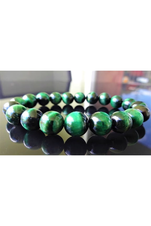 Natural Emerald Tigers Eye 8mm Round Shape Smooth Cut Beads Stretchable Bracelet for Men & Women.