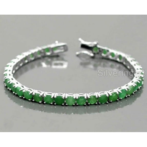 Natural Emerald bracelet, May Birthstone Emerald jewelry, Sterling silver, Silver jewelry, Silver bracelet, 925 silver, Bracelet for wedding anniversary, Link Bracelet Bangle, Christmas Gift