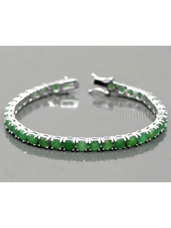Natural Emerald bracelet, May Birthstone Emerald jewelry, Sterling silver, Silver jewelry, Silver bracelet, 925 silver, Bracelet for wedding anniversary, Link Bracelet Bangle, Christmas Gift