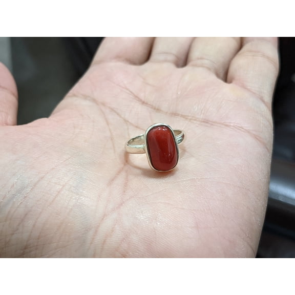 Natural Energized Red Coral (Moonga) Gemstone Silver Ring | Certified 3ct-10ct Mars Planet | 3.25-10.25 Ratti Mangal Dosh Astrology Jewelry