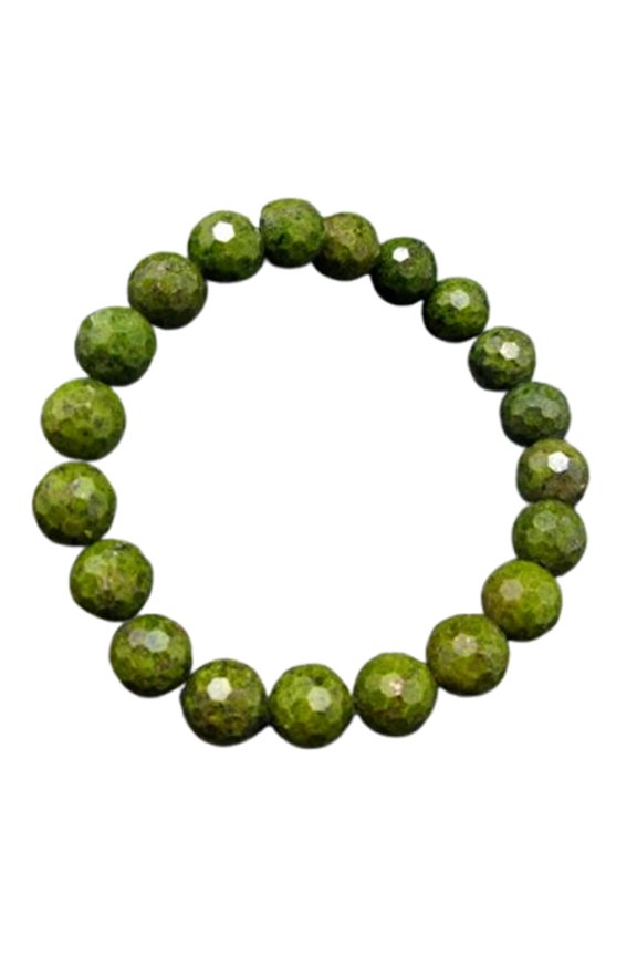 Natural Epidote 10mm Round Shape Faceted Cut Beads Stretchable Bracelet For Men & Women. Unisex Bracelet