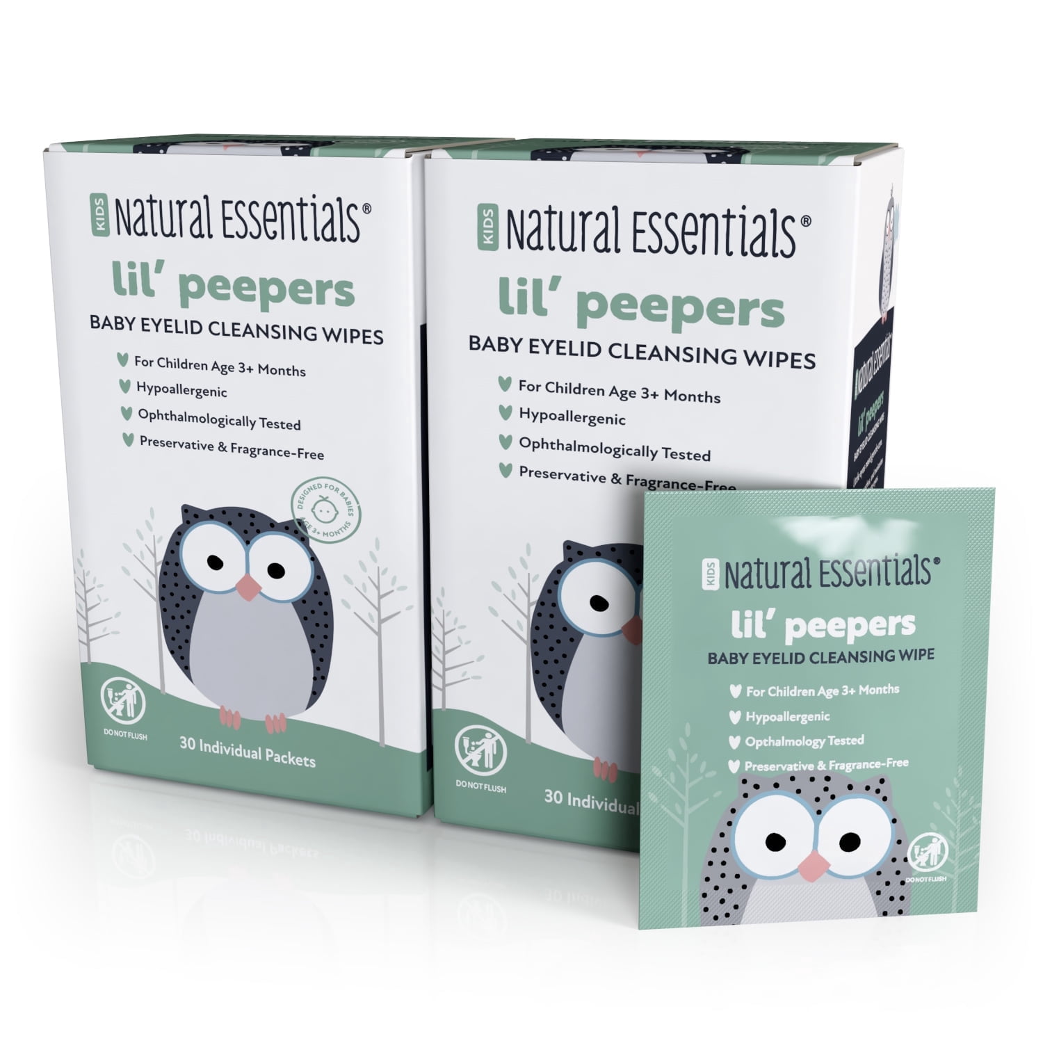 Natural Essentials Lil' Peepers Baby & Kids Eye Wipes, Eyelid & Eyelash Cleansing, Gentle Tear Duct & Eye Discharge Cleaner for Infants & Sensitive Eyes, Alcohol-Free, 2 Pack (60 Total Wipes)