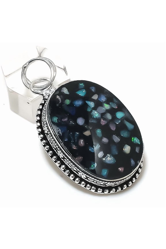 Natural Ethiopian Opal Gemstone 925 Sterling Silver Jewelry Pendant 2.17"