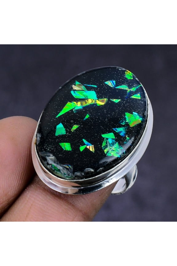 Natural Ethiopian Opal Gemstone 925 Sterling Silver Jewelry Ring Size 7