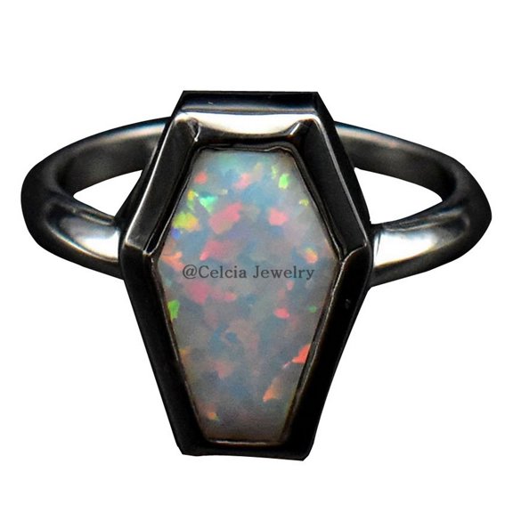Natural Ethiopian Opal Gemstone Coffin Ring, 925 Sterling Silver, Birthday Ring For Women, Anniversary Ring, Engagement Ring, Wedding Ring, Bridesmaid Gifts, October Birthstone (opal, Size 7)
