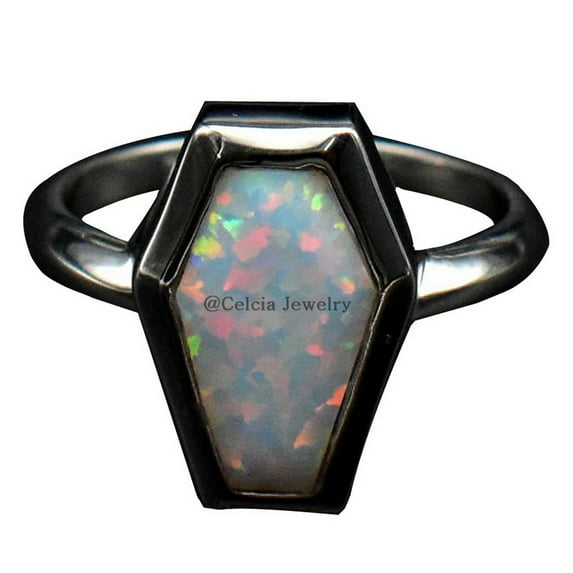 Natural Ethiopian Opal Gemstone Coffin Ring, 925 Sterling Silver, Birthday Ring For Women, Anniversary Ring, Engagement Ring, Wedding Ring, Bridesmaid Gifts, October Birthstone (opal, Size 7)