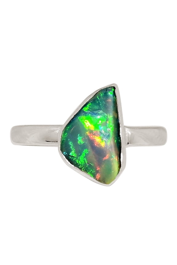 Natural Ethiopian Opal Polish Rough 925 Silver Ring Jewelry s.8 ALLR-30643