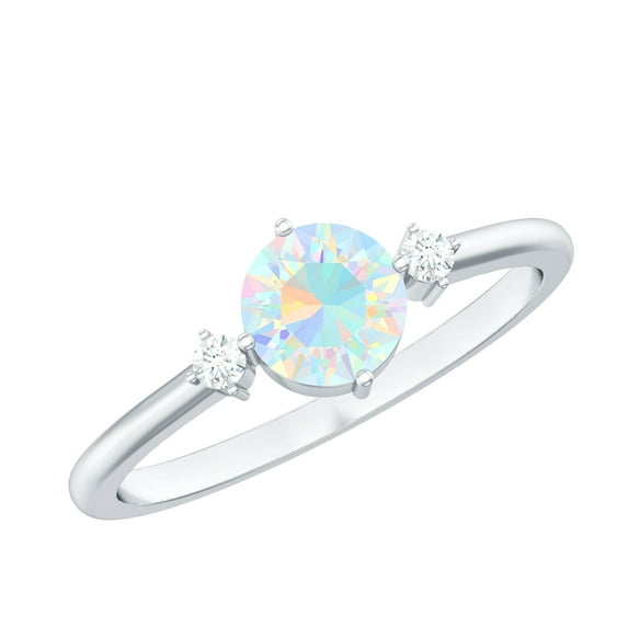 Rosec Jewels Natural Ethiopian Opal Promise Ring with Diamond - AAA Quality - Ready to Gift for Valentines Day, 10K White Gold, US 12.50