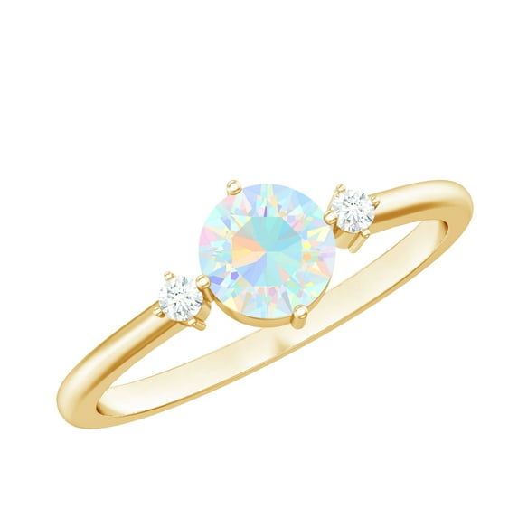 Rosec Jewels Natural Ethiopian Opal Promise Ring with Diamond - AAA Quality - Ready to Gift for Valentines Day, 18K Yellow Gold, US 7.00