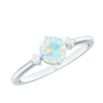 Rosec Jewels Natural Ethiopian Opal Promise Ring with Diamond for Women (AAA Grade), 925 Sterling Silver, US 4.00
