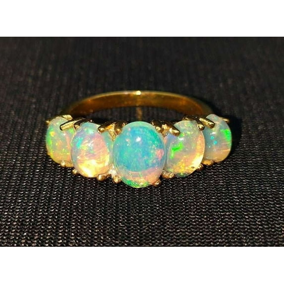 Natural Ethiopian Opal Ring, 925 Sterling Silver, Stunning Fire Opal Ring, Fire Opal Cabochon Ring, Gift For Her