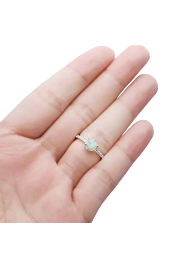 Natural Ethiopian Opal Ring, AAA Opal Gemstone Ring, October Birthstone, Zircon Women Ring, Gold Micron, 925 Sterling Silver, Solitaire Ring, Dainty Minimalist Stacking jewelry, Anniversary Gift Ring