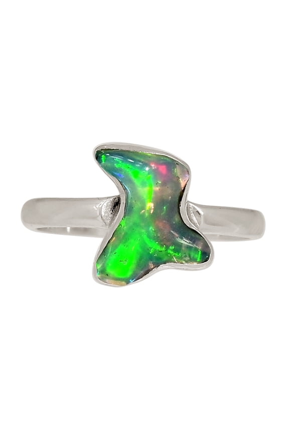 Natural Ethiopian Opal Rough 925 Sterling Silver Ring Jewelry s.8 ALLR-30784