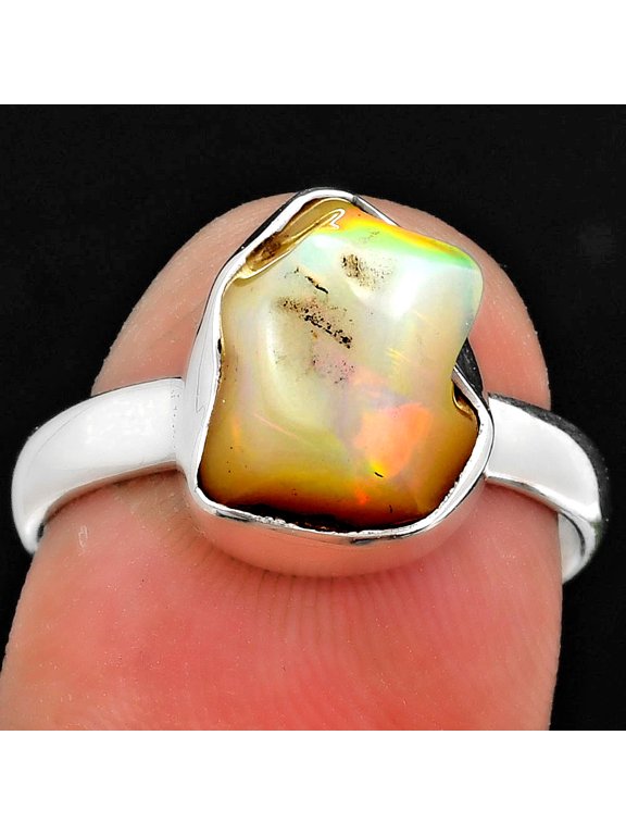 Natural Ethiopian Opal Rough 925 Sterling Silver Ring s.8.5 Jewelry R-1001 SDR157579