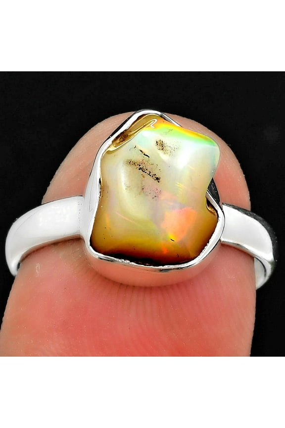 Natural Ethiopian Opal Rough 925 Sterling Silver Ring s.8.5 Jewelry R-1001 SDR157579