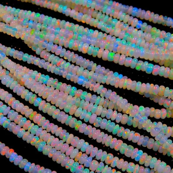 Natural Ethiopian Opal Smooth 3mm-5mm Beads Strand 16 Inch For Jewelry Making.