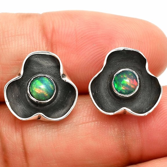Natural Ethiopian Opal Stud 925 Sterling Silver Earrings Jewelry E-1247 SDE83841