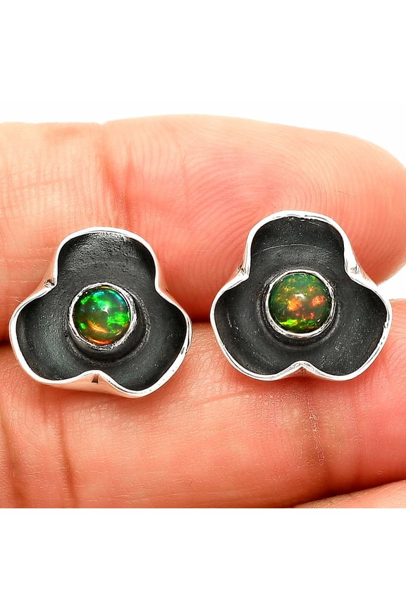 Natural Ethiopian Opal Stud 925 Sterling Silver Earrings Jewelry E-1247 SDE83843