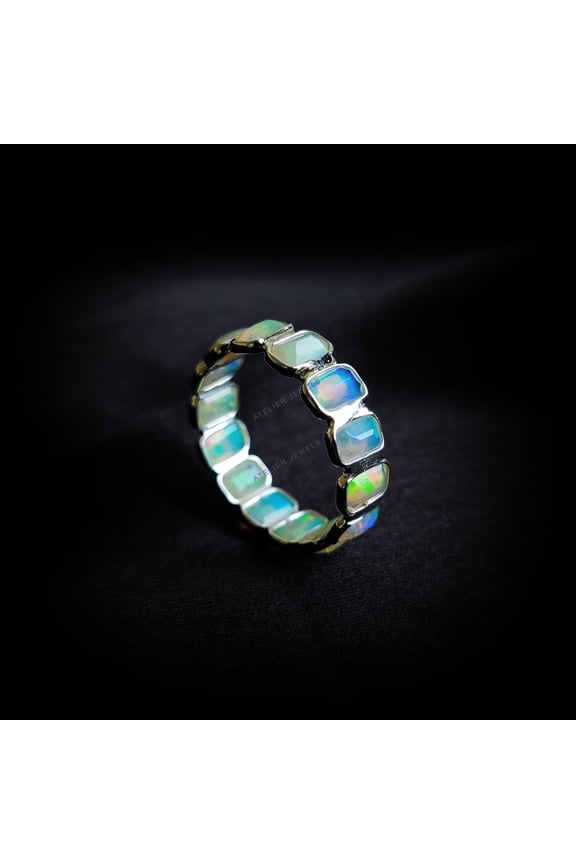 Natural Ethiopian White Opal Ring, 14K Solid White Gold Ring, October Birthstone, Bezel Ring, Infinity Rings, Christmas Gift, Opal Jewelry