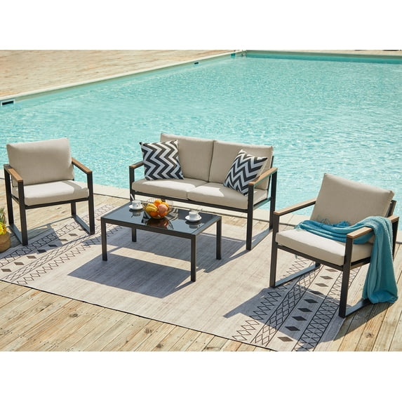 Natural Expressions 4 Pieces Conversation Set, Beige Rectangular Modern Patio Furniture Set
