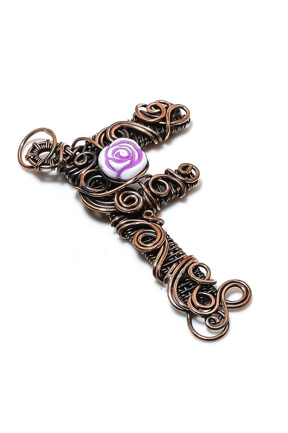 Natural F Look Gemstone Handmade Copper Wire Wrap Jewelry Pendant 2.96"