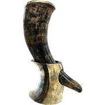 Natural FInish Authentic Handcrafted Viking Drinking Horn - 12" Natural - Best for Beer, Mead, Ale… (Brass Rim Natural)