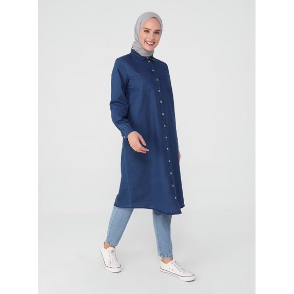 Natural Fabric Denim Tunic Dark Blue