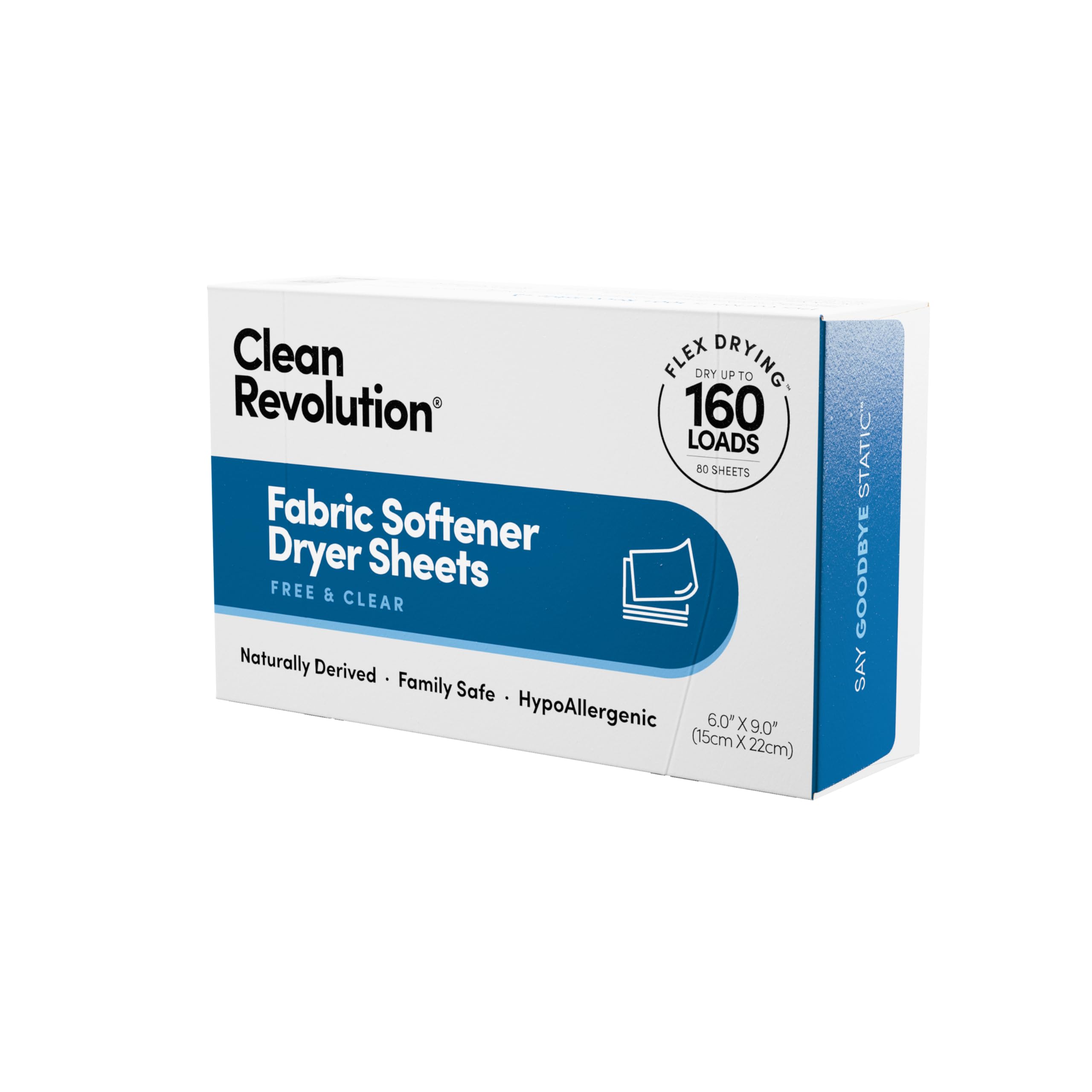 Natural Fabric Softener, Dryer Sheets Made in USA, 80 sheets, 160 loads