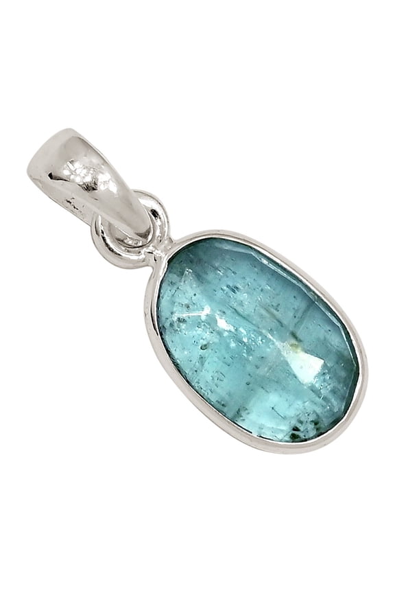 Natural Faceted Aqua Kyanite - India 925 Silver Pendant Jewelry ALLP-28723