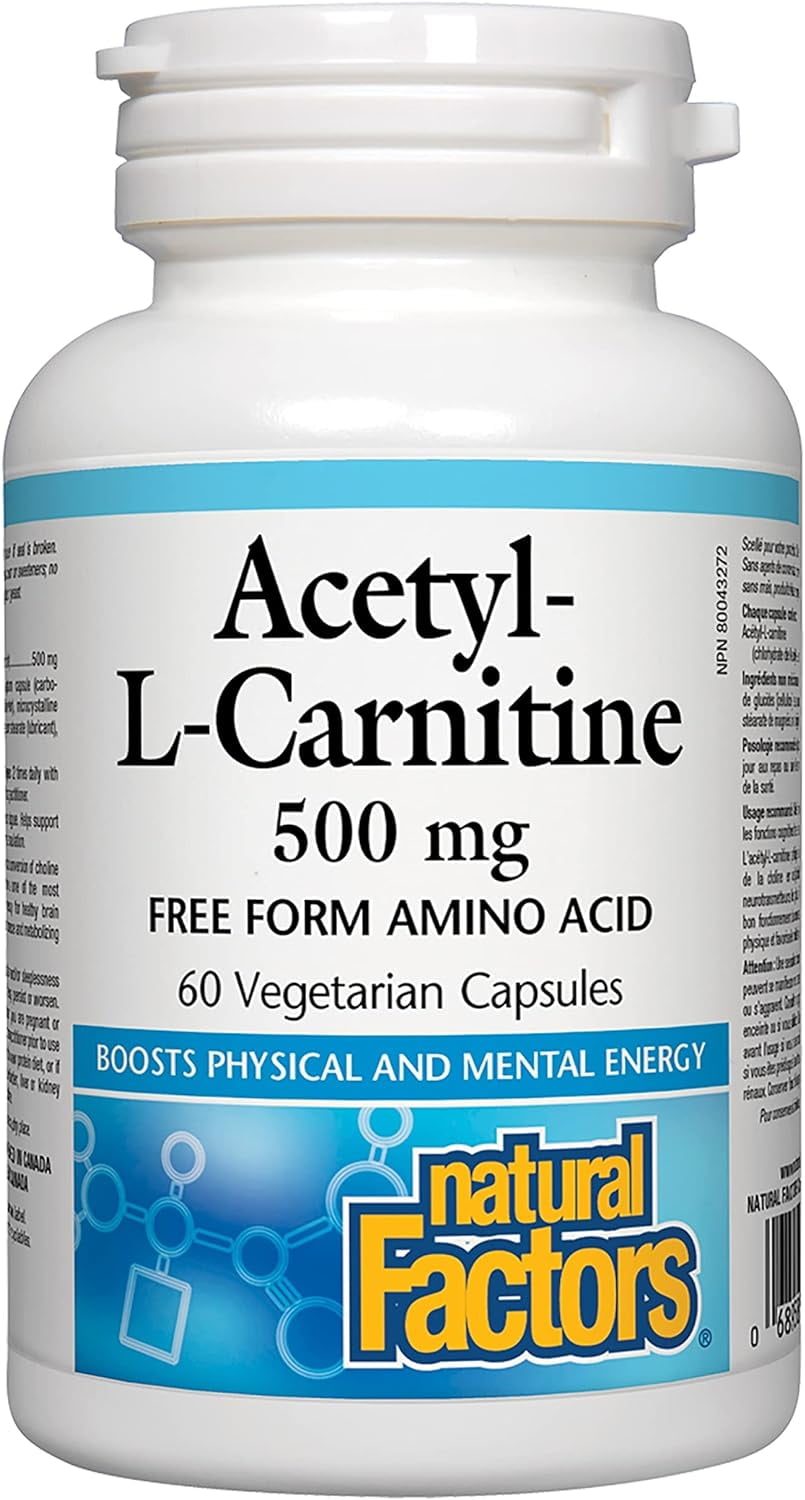 natural factors acetyl l carnitine Natural Factors Acetyl L-Carnitine 500 mg, Promotes a Healthy Memory,  Concentration and Brain Function, 60 Vegetarian Capsules