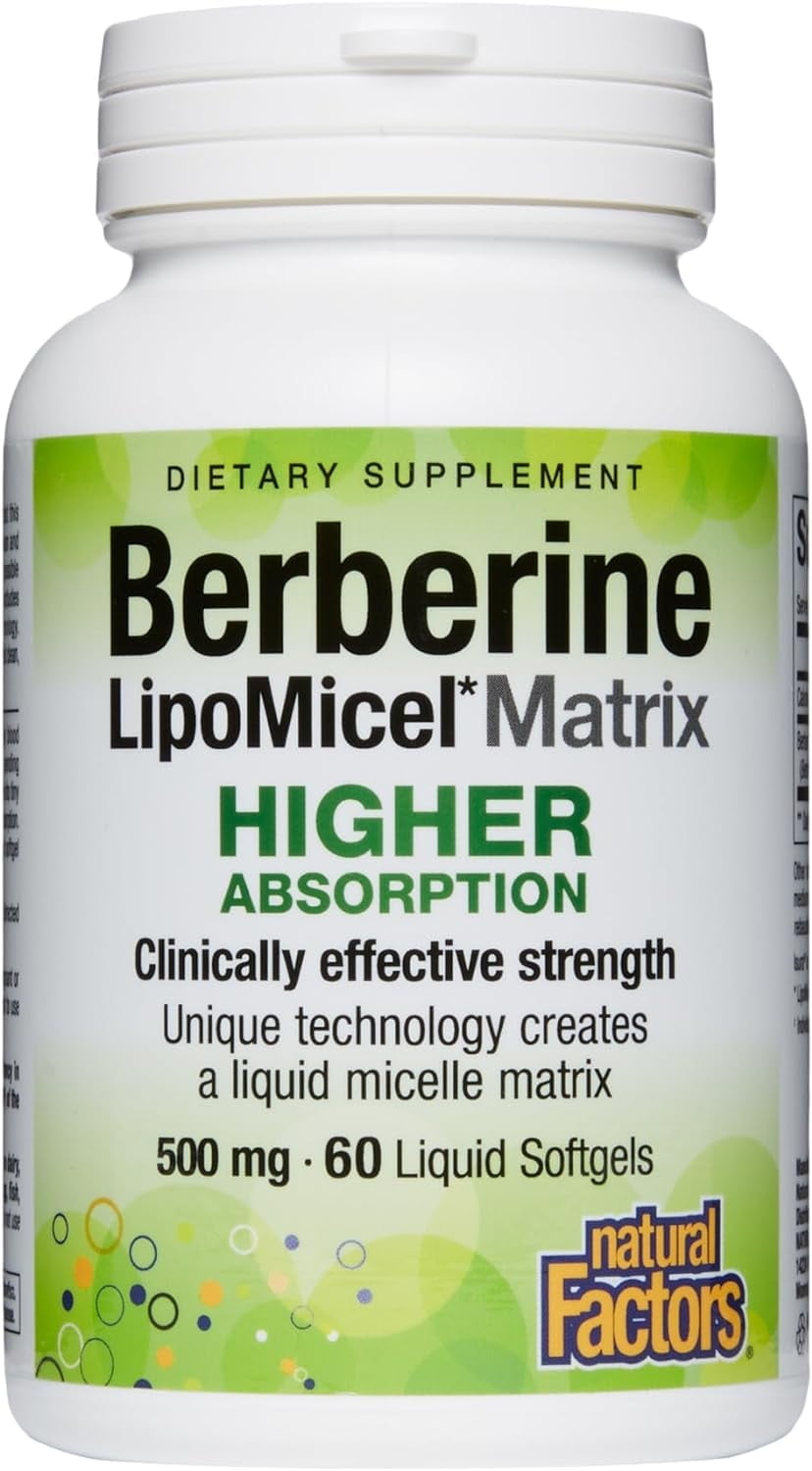 Natural Factors Berberine LipoMicel Matrix Softgels for Healthy Aging and Weight Management, 500 mg, 60 Softgels