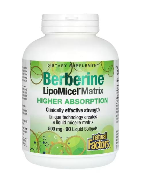 Natural Factors Berberine LipoMicel Matrix Softgels for Healthy Aging and Weight Management, 500 mg, 90 Softgels