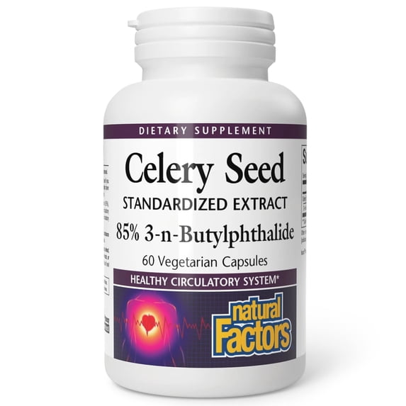 Natural Factors Celery Seed, Concentrated Celery Extract for Healthy Circulation & Heart Support, 60 Capsules