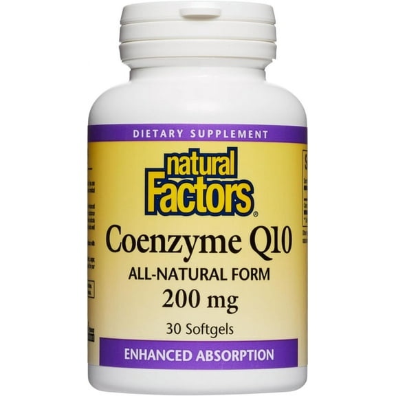 Natural Factors Coenzyme Q10 200 mg, Natural Coenzyme Q10 Supplement for Energy, Heart and Cognitive Support, 30 Softgels