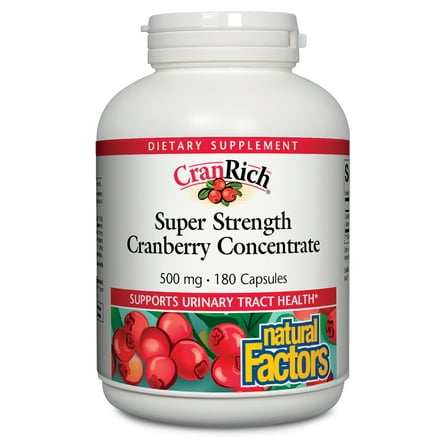 CranRich by Natural Factors, Super Strength Cranberry Concentrate, Antioxidant Supplement for Urinary Tract Support, Non-GMO, 180 Capsules