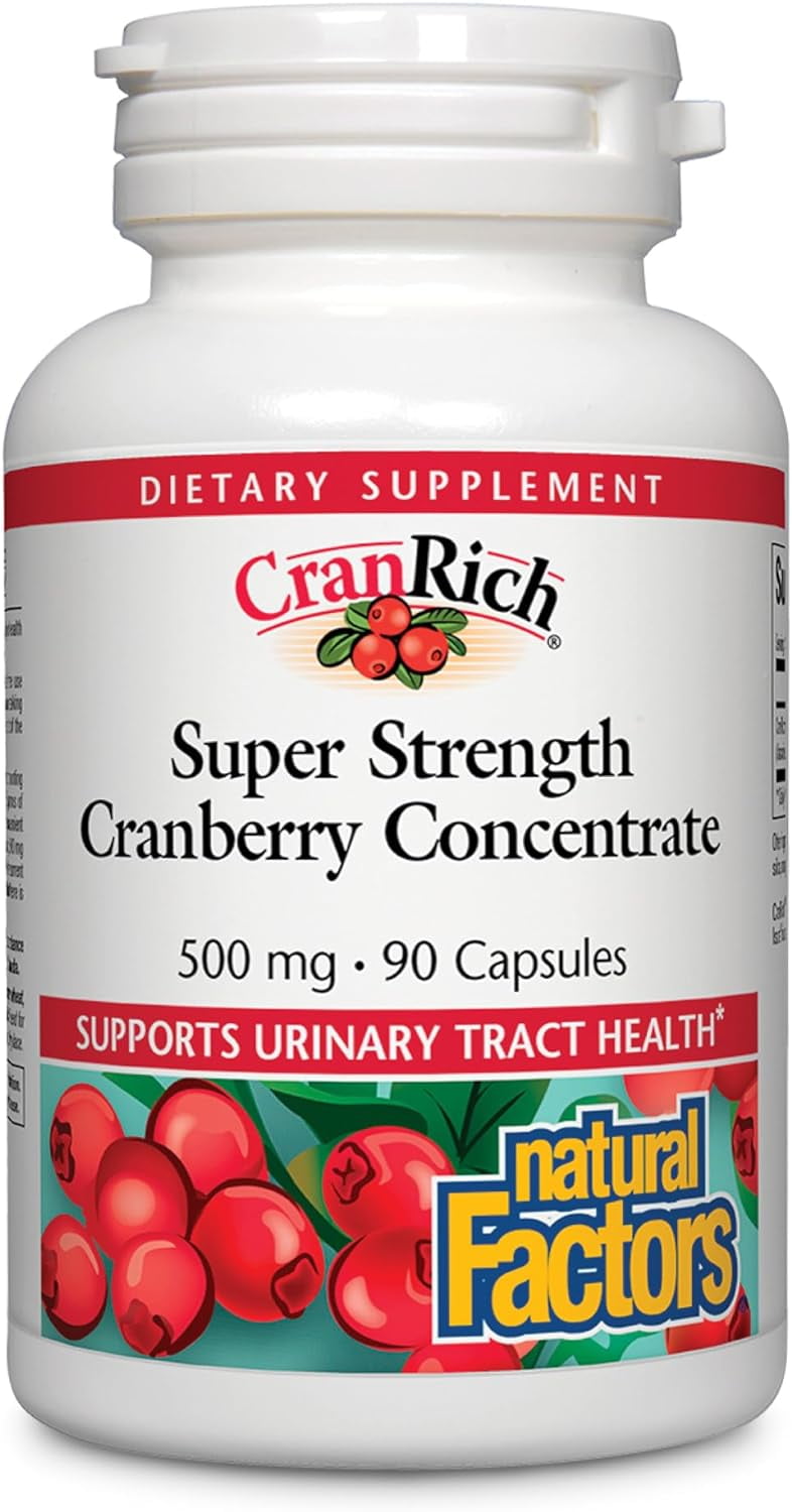 Natural Factors CranRich, Super Strength 36:1 Cranberry Concentrate, 500 mg, Sugar-Free Whole Fruit Cranberry Pills for Urinary Tract Health, 90 Capsules