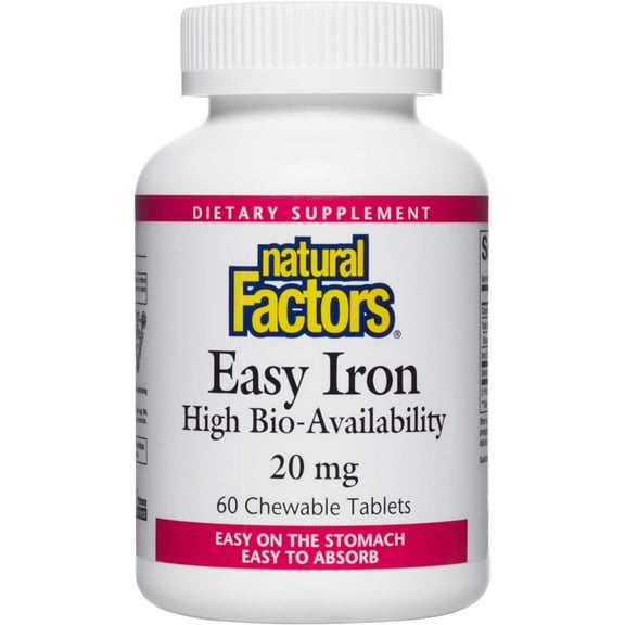 Natural Factors Easy Iron Chewable, Gentle Supplement for Energy and Metabolism Support, Vegan, Tropical Fruit Flavor, 60 tablets