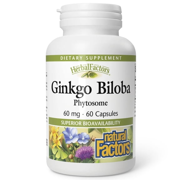 Natural Factors HerbalFactors, Ginkgo Biloba Phytosome, Supports Circulation and Brain Health, 60 Capsules