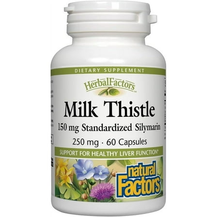 Natural Factors HerbalFactors, Milk Thistle 250 mg, Promotes Healthy Liver Function with Dandelion and Turmeric, 60 Capsules